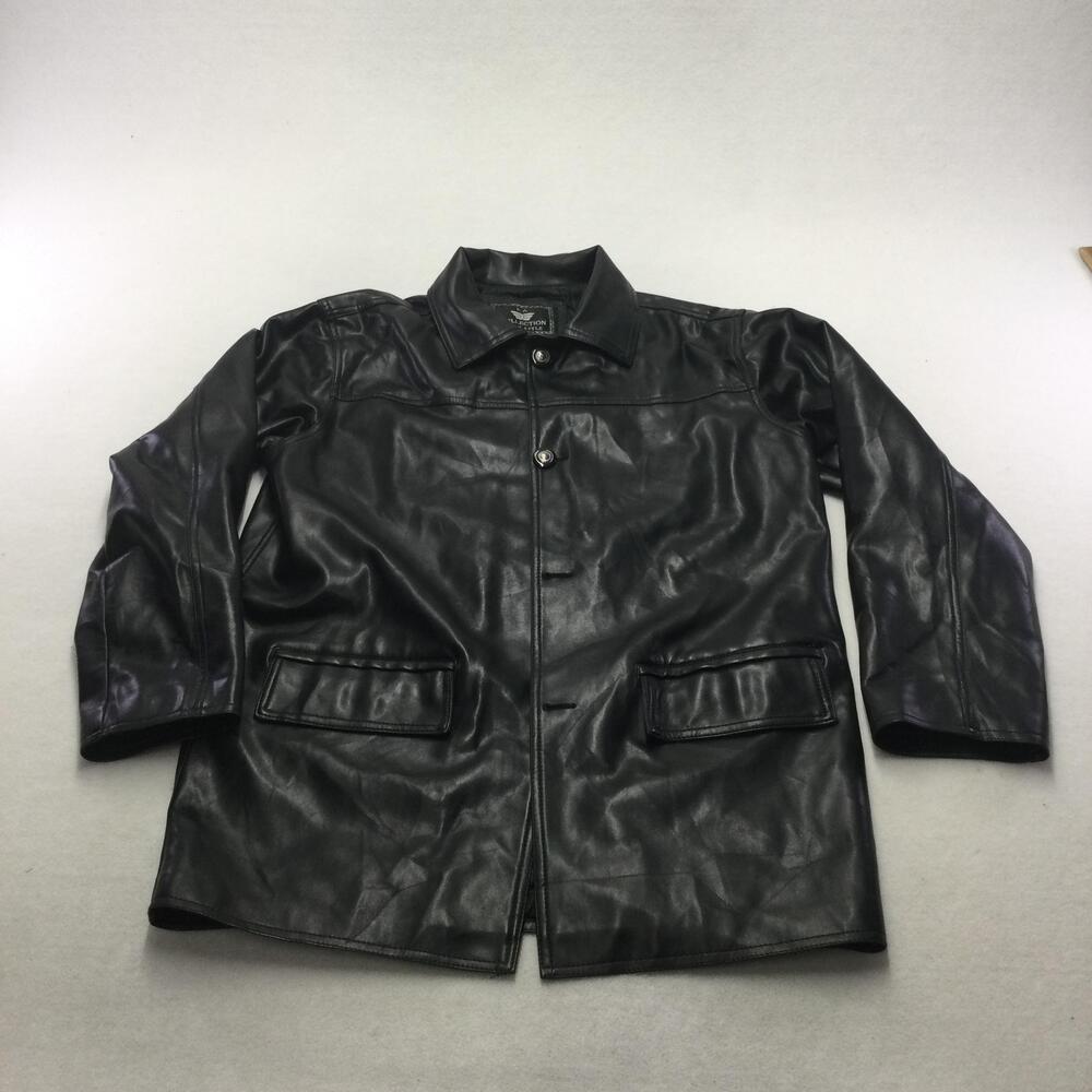 EA Collection Coat Mens XL Black Faux Leather Single Breasted Lined Winter
